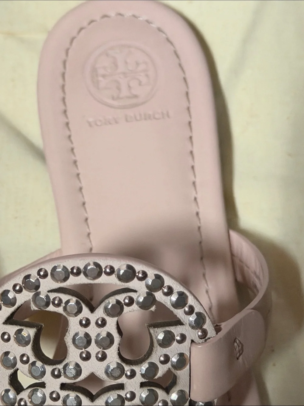 Tory Burch Shell Pink Miller Studded Leather Thong Sandal
